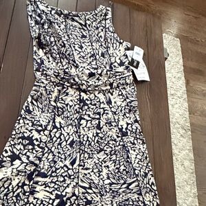 PERCEPTIONS New York Size 14 A-Line Dress Black Beige Floral Sleeveless